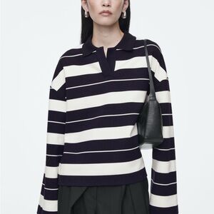 COS Navy/White Striped Rugby shirt